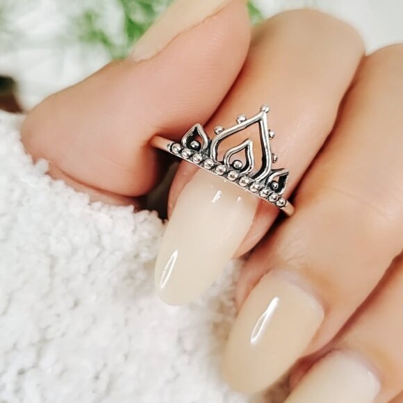 Sterling Silver Beaded Ring, Henna Mandala Ring, 925 Stamped, Minimalist Ring, - Picture 1 of 9